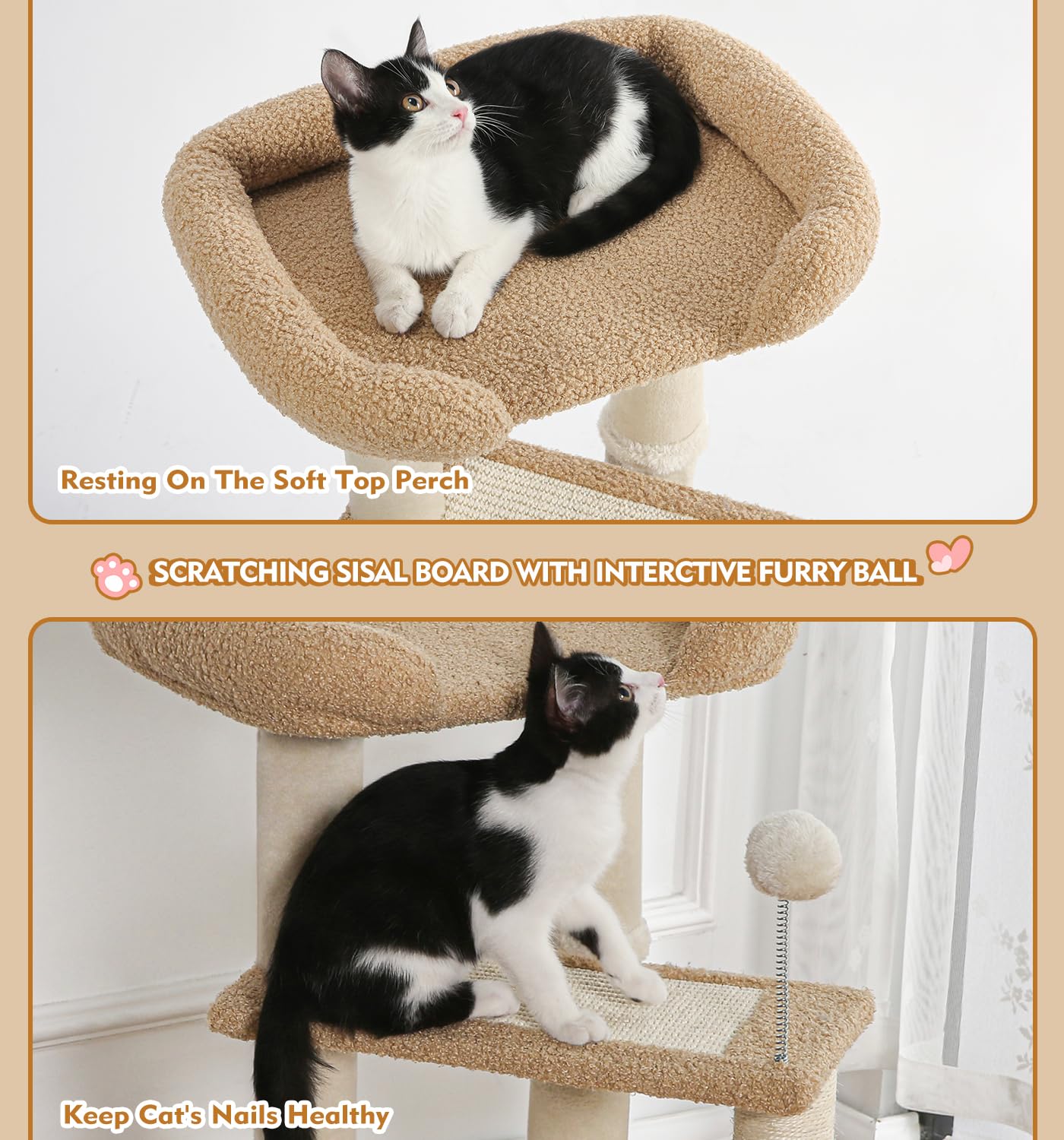 Made4Pets Cat Tree, Carpet Cat Tower Grey For Indoors Cats, Cute Wood Kitty Condo With Scratching Post And Pad, 29'' Multi-Level